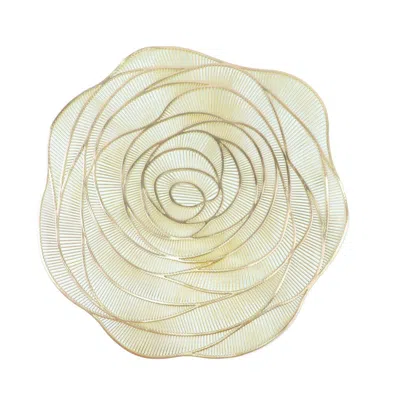Breebe 6-pack Dining Table Mats Rose Flower Design Metallic Gold - Vinyl Round Non-slip And Washable Table 