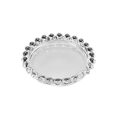 Breebe 6-pack Glass Pillar Candle Holder Plates Clear With Beaded Rims - Transparent Small Round Coaster Tr