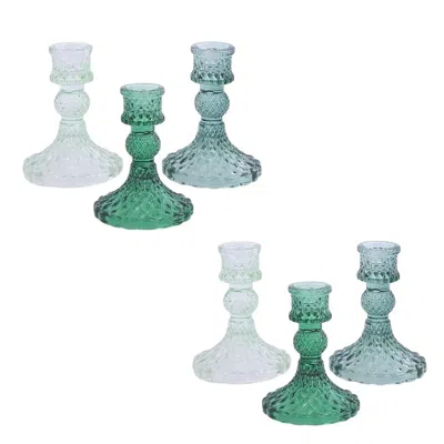 Breebe 6-pack Glass Taper Candlestick Holders Diamond Pattern Design Assorted Green - Reversible Crystal Pi