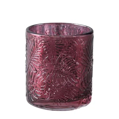 Breebe 6-pack Mercury Glass Candle Holders Burgundy Palm Leaf Design - Votive Tealight Holders For Events