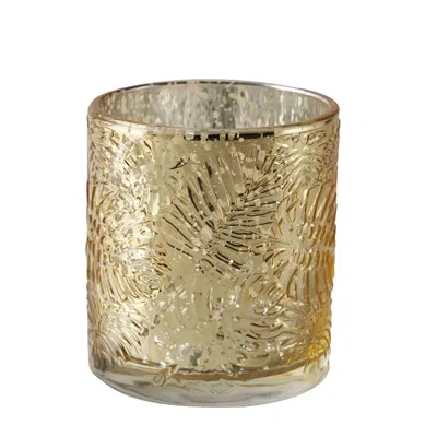 Breebe 6-pack Mercury Glass Candle Holders Gold Palm Leaf Design - Votive Tealight Holders For Events