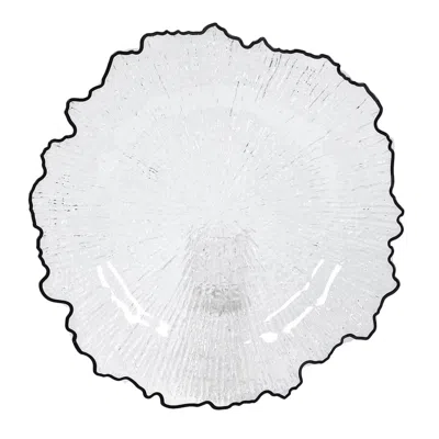 Breebe 6-pack Plastic Round Charger Plates 13" In Clear Reef Design With Black Rim, Decorative Dinner Party In Gray