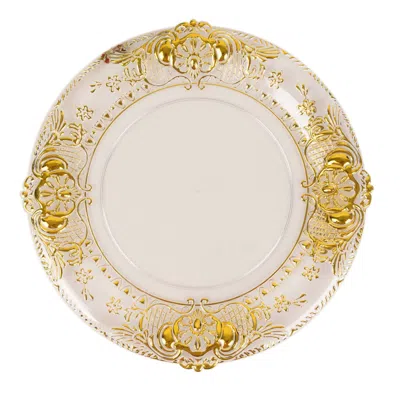 Breebe 6-pack Plastic Round Charger Plates 13" In Clear With Gold Florentine Embossed Rim, Exquisite Dinner In Neutral