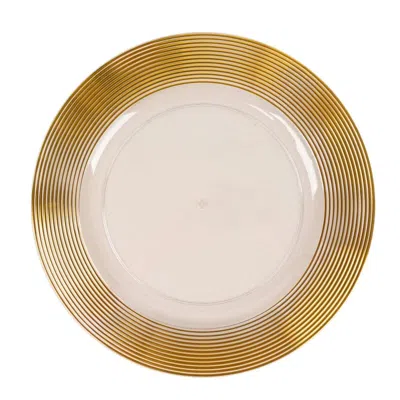 Breebe 6-pack Plastic Round Charger Plates 13" In Clear With Gold Lined Ring Rim, Classy Dinner Serving Pla
