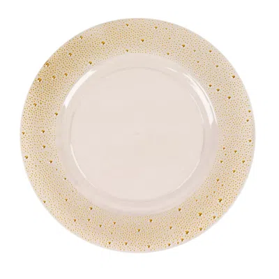 Breebe 6-pack Plastic Round Charger Plates 13" In Clear With Gold Pearl Beaded Rim, Upscale Dinner Serving 