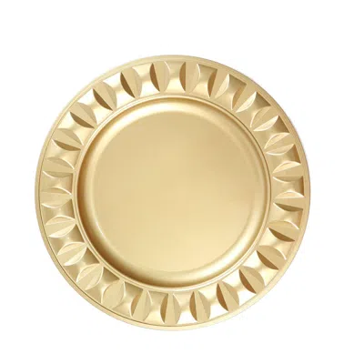 Breebe 6-pack Plastic Round Charger Plates 13" In Gold With Bejeweled Rim, Luxe Decorative Dinner Party Cha