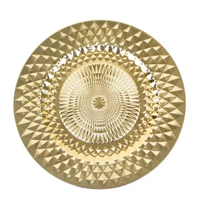 Breebe 6-pack Plastic Round Charger Plates 13" In Gold With Diamond Pattern, Sparkling Disposable Dinner Ch