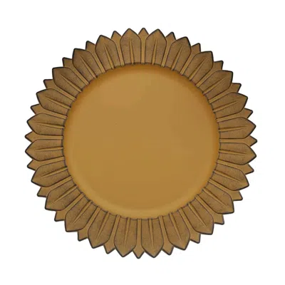 Breebe 6-pack Plastic Round Charger Plates 13" In Mustard Yellow With Sunflower Rim, Matte Finish Disposabl In Brown