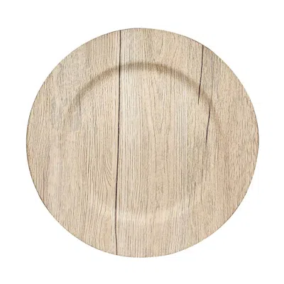 Breebe 6-pack Plastic Round Charger Plates 13" In Natural With Faux Wood Finish, Rustic Boho Chic Dinner Pa
