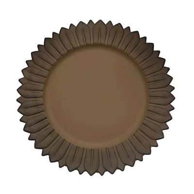Breebe 6-pack Plastic Round Charger Plates 13" In Natural With Sunflower Rim, Matte Finish Disposable Dinne In Brown