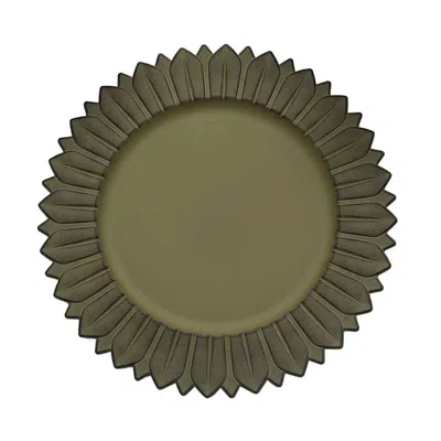 Breebe 6-pack Plastic Round Charger Plates 13" In Olive Green With Sunflower Rim, Matte Finish Disposable D