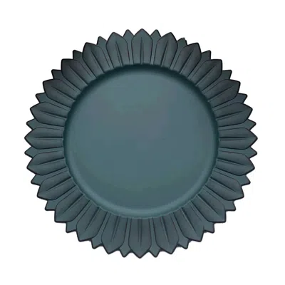 Breebe 6-pack Plastic Round Charger Plates 13" In Teal With Sunflower Rim, Matte Finish Disposable Dinner C In Green
