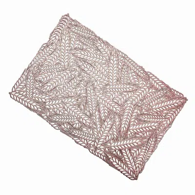 Breebe 6-pack Table Mats Wheat Design Rose Gold - Vinyl Rectangle Non-slip Surface For Stylish Settings 12"