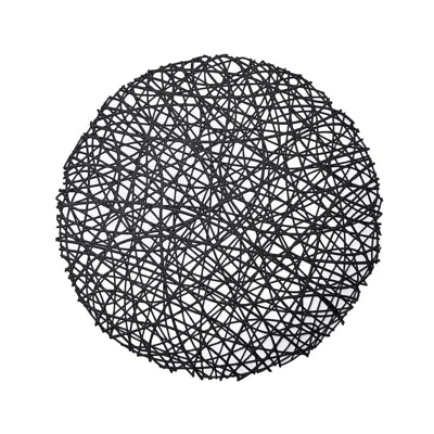 Breebe 6-pack Vinyl Placemats Black Woven Design - Durable Non-slip Round Table Mats For Dining 15"