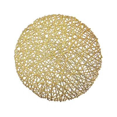 Breebe 6-pack Vinyl Placemats Gold Woven Design - Durable Non-slip Round Table Mats For Dining 15"