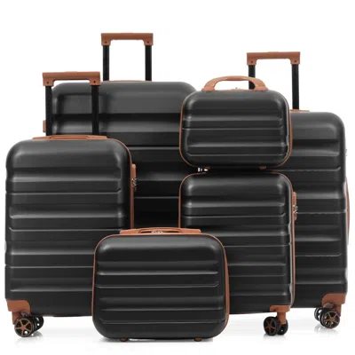 Breebe 6-piece Abs Hardshell Luggage Set, Lightweight Suitcases With Dual Spinner Wheels, Carry-on & Checke In Black