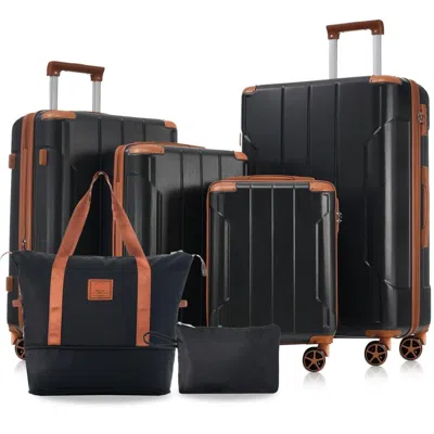 Breebe 6-piece Hardshell Luggage Set, Expandable Lightweight Suitcases With Dual Spinner Wheels And Tsa Loc In Black