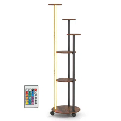Breebe 6-tier Plant Stand With Rgb Light And Wheels 57inch Tall Indoor Display Shelf Flowerpot Holder In Brown