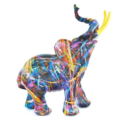 Breebe 7" Blue Yellow And Pink Resin Elephant Tabletop Sculpture In Multi