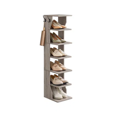 Breebe 7-tier Vertical Shoe Rack With Hooks Slim Corner Shoe Tower Rack Heather Greige In Gray