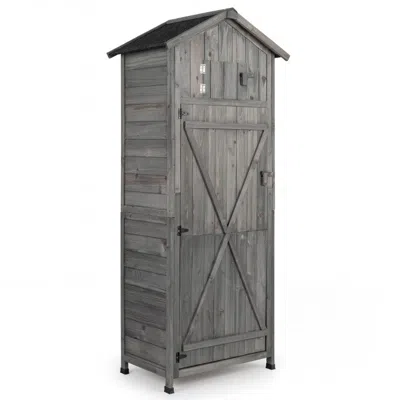 Breebe 70 Inch Tall Garden Tool Storage Cabinet With Lockable Doors And Foldable Table In Gray