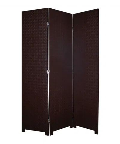 Breebe 71" Brown Faux Leather Folding Three Panel Screen Room Divider In Burgundy
