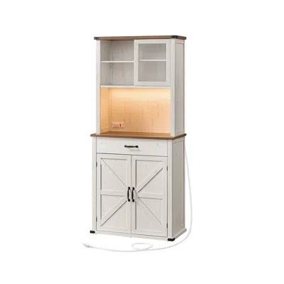 Breebe 71" Pantry Cabinet With Lights And Charging Station In White