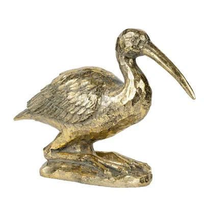Breebe 7.1 X 10.4 X 3" Kneeling Crane Figurine, Gold Finish