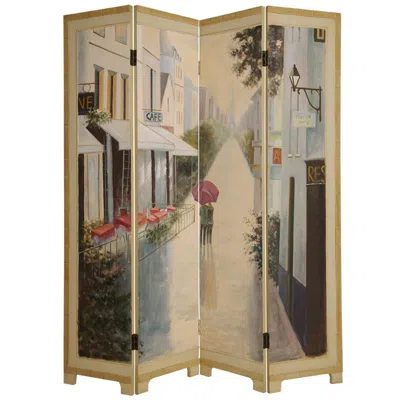 Breebe 72" Beige Folding Three Panel Screen Room Divider In Multi
