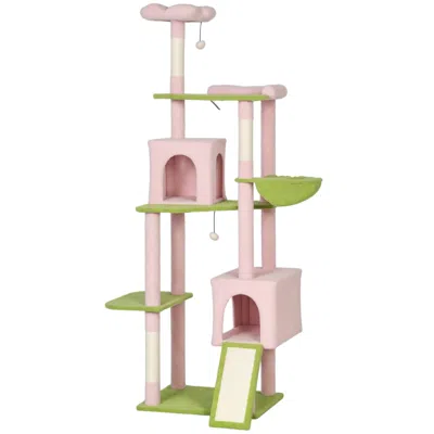 Breebe 74 Inch Flower Cat Tree Large Cat Tower With Scratching Posts And Board In Pink