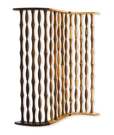 Breebe 74" Natural Solid Wood Three Panel Screen Room Divider In Gold