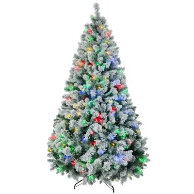Breebe 7.5 Ft Prelit Artificial Snow Christmas Tree With Sturdy Steel Base In Multi