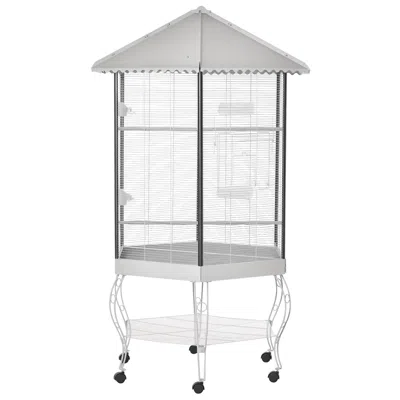 Breebe 77" Flight Bird Cage Hexagon Covered Canopy Portable Aviary With Storage In White