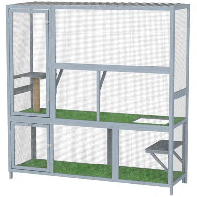 Breebe 77" H Wooden Cat House With Weatherproof Roof In Grey