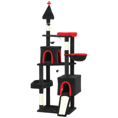 Breebe 78 Inch Gothic Cat Tree With Coffin Bed, Condos And Scratching Posts In Black