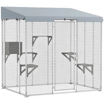 Breebe 79" Galvanized Steel Large Catio With Waterproof Canopy And Platforms In Silver