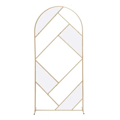 Breebe 7ft Tall Gold Metal Round Top Geometric Flower Frame Prop Stand, Rectangular Wedding Backdrop Floor 
