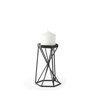 Breebe 8" Black Distressed Geometric Metal Tabletop Dish Candle Holder