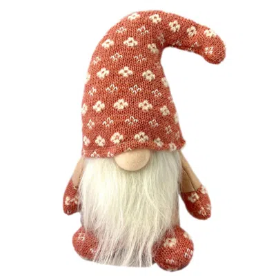 Breebe 8" Pink White And Cream Fabric Christmas Santa And Mrs. Claus Standing Gnome In Orange