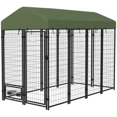 Breebe 8 X 4 Ft Outdoor Dog Playpen With Roof Cover And Feeding Bowls In Green
