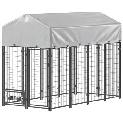 Breebe 8 X 4 X 6 Ft Outdoor Dog Run Enclosure With Feeding Bowls In Burgundy