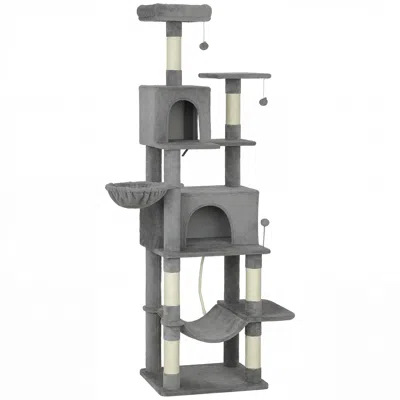 Breebe 80 Inch Multi-level Cat Tower With 2 Condos And 2 Hammocks In Gray