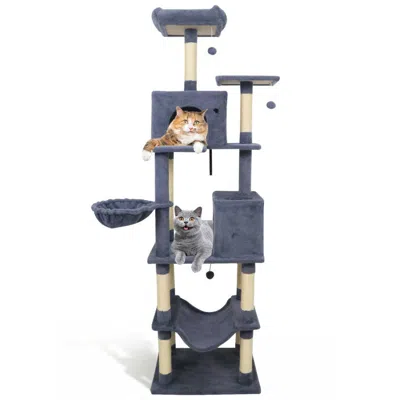 Breebe 80 Inches Tall Cat Tree With 2 Large Condos And Dangling Toys In Multi