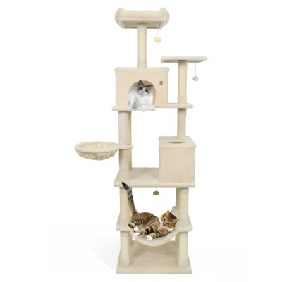 Breebe 80 Inches Tall Cat Tree With 2 Large Condos And Dangling Toys In Neutral