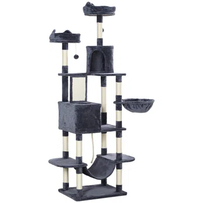 Breebe 81 Inch Cat Tree With Scratching Posts, Condo, Beds And Hammock In Blue