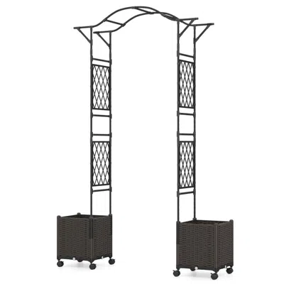 Breebe 82 X 99 Inch Garden Arch Trellis With 2 Self-watering Planter Boxes Wheels In Black