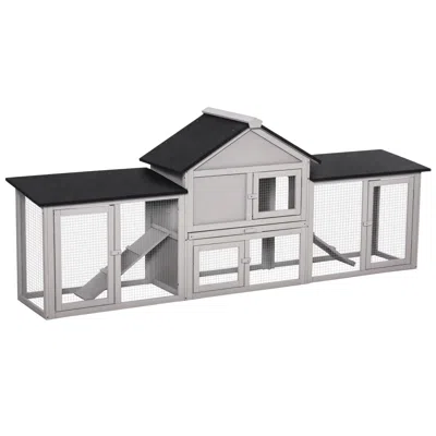 Breebe 83" 2-story Wooden Rabbit Hutch With Run And Ladder In Gray