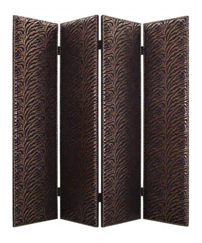 Breebe 84" Bronze Fabric Folding Four Panel Screen Room Divider In Brown