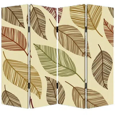 Breebe 84" Brown Canvas Folding Four Panel Screen Room Divider In Multi