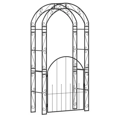 Breebe 84 Inch Tall Garden Arch Metal Arbor Archway With Gate In Black